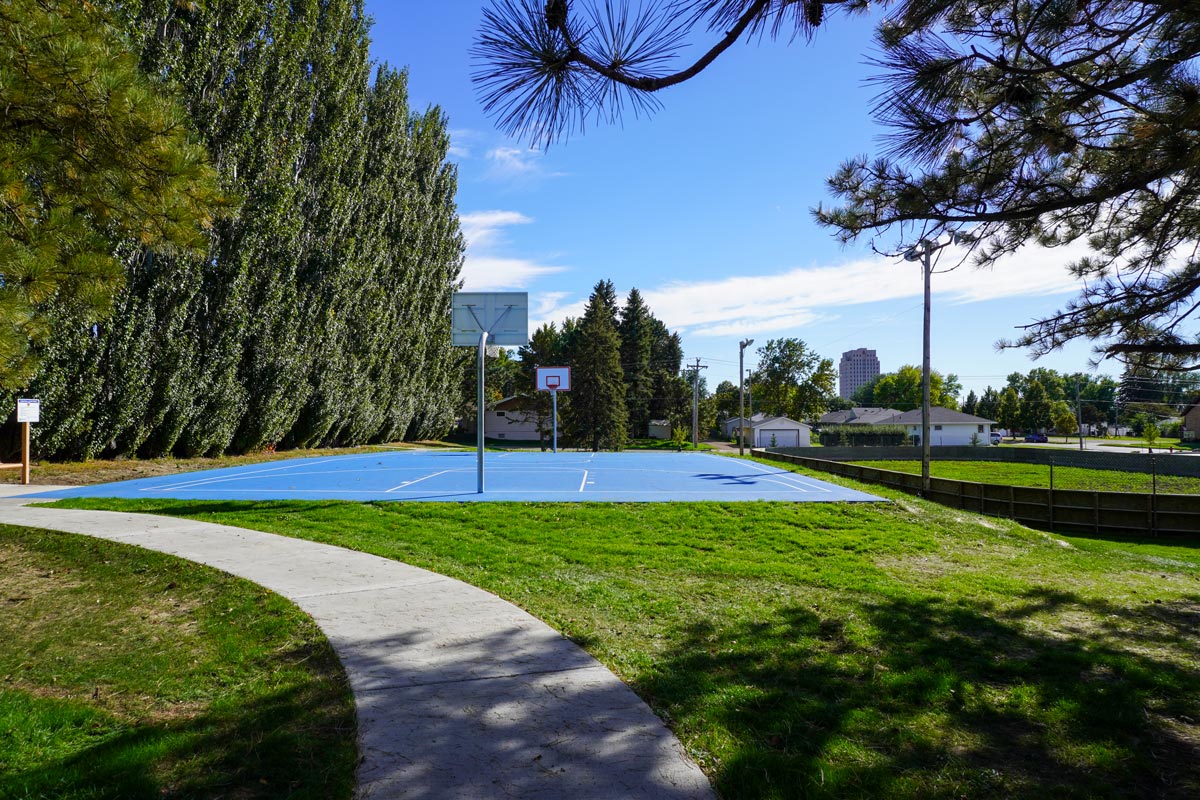 basketball court at North Central Park with an ice skating rink on the right side