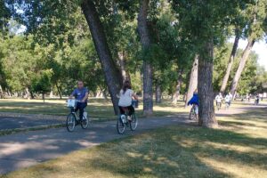 people riding BCycle bikes at Sertoma Park