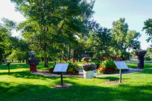 eagle statues and flowers in Sertoma Park