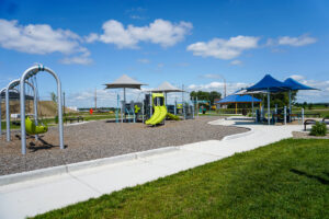 wide angle view of South Meadows Park playground