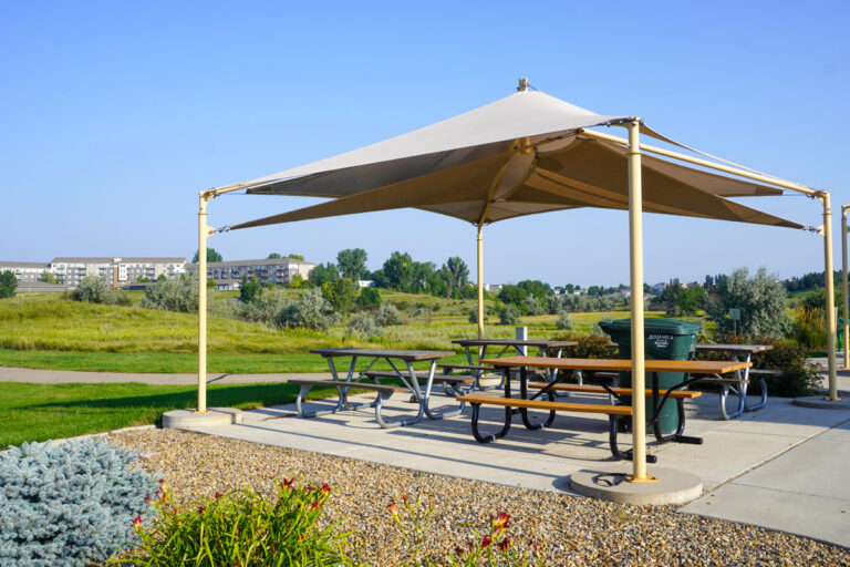 outdoor shelter with picnic tables