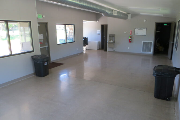 wide angle view of the interior of an indoor community center